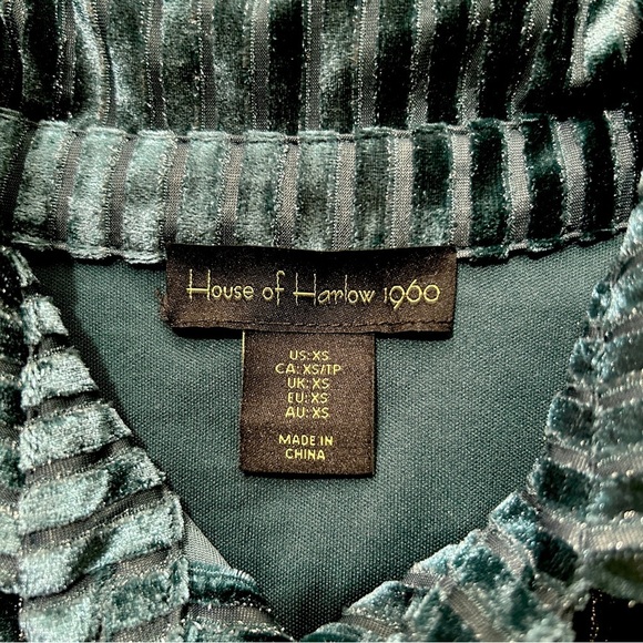 HOUSE of HARLOW  1960 Teal Velvet Silver Metallic Button Up sz XS Burnout Stripe - Picture 7 of 9